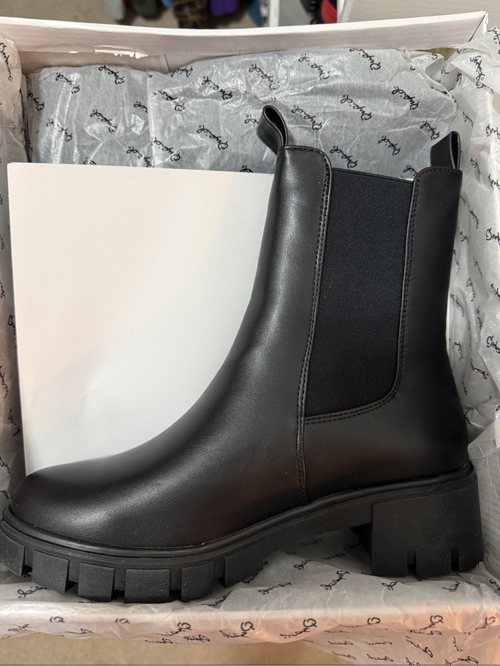 Qupid Black Chelsea Lug Sole Ankle Boots